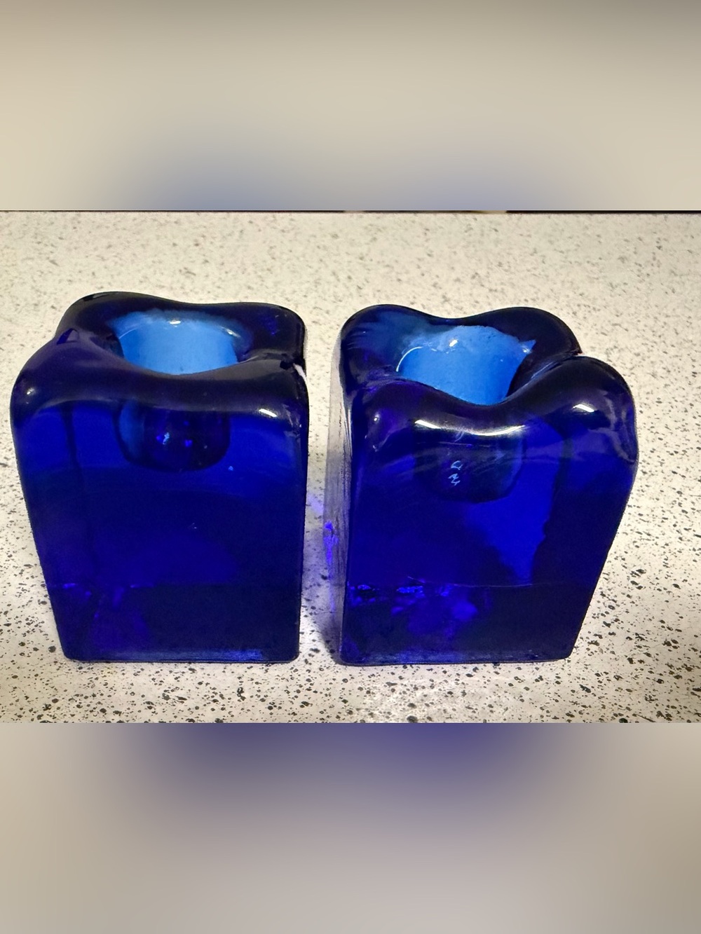 Pier One Cobalt Blue Ice Cube Candle Stick Holders Set Of 2